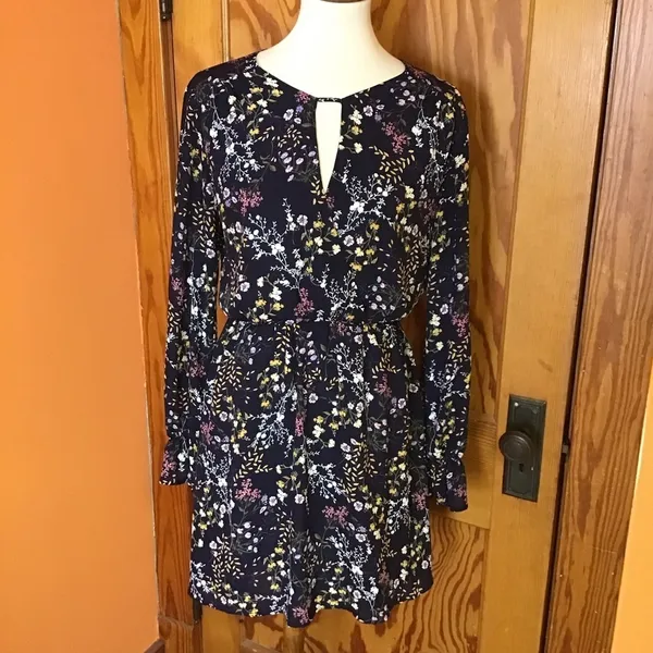 Lush Floral Long Sleeve Mini Dress Dark Academia Cottagecore Keyhole Medium - Image 11