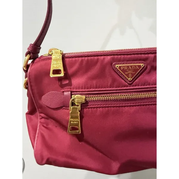 PRADA Shoulder Bag Nylon Pink Gold Hardware Authentic 9.5x5" 9" Handle‎ Drop L - Image 3