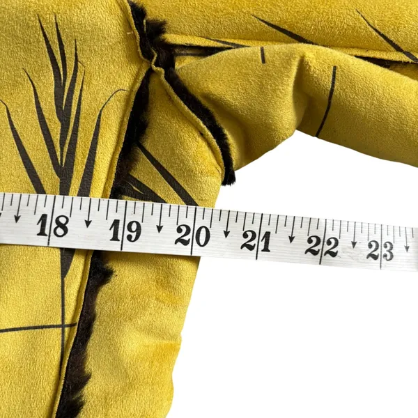 Robert Kitchen Faux‎ Suede Faux Fur Leaf Print Jacket Sz M Yellow Brown - Image 7