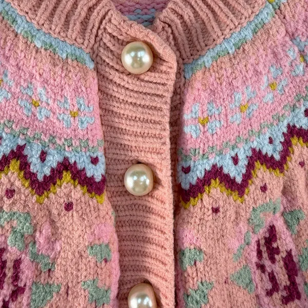 LOVESHACKFANCY S Small Honeypie Boyfriend Cardigan Sweater Pearl Buttons PInk - Image 4