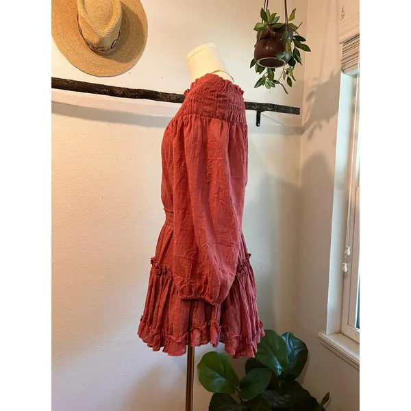 Misa Darla Brick Pink Soft Lightweight USA Off Shoulder Summer Dress Size XS - Image 3