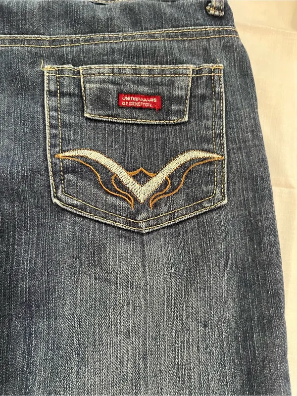 United Colors Of Benetton Dark Blue Straight Leg Jeans with Embellished Pockets - Image 7