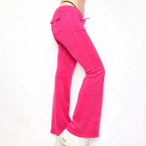 VTG Y2K Mossimo S Small Velour Pants Pink Flare Leg Low Rise Drawstring Hip‎ Hop - Image 2