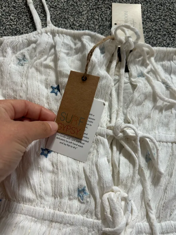 Surf Gypsy White Mini Dress with Light Blue Star Embroidery - Image 2