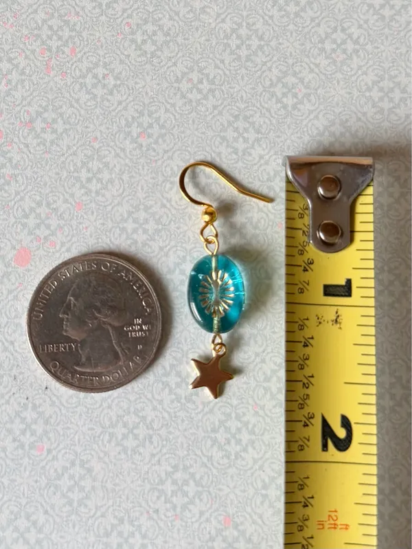 Handmade retro vintage cute whimsical style quality Czech glass beads unique dangle earrings🩵 - Image 5