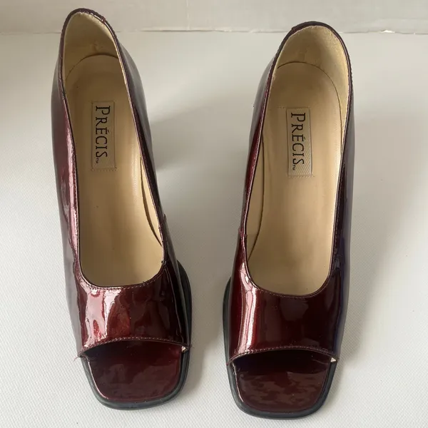 Vtg Precis 90s Patent Peep Toe Womens Shoes Sz 7.5 Chunky Heel Retro Y2K Square - Image 4