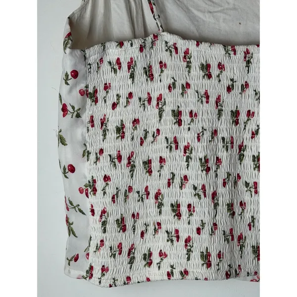 Abercrombie & Fitch Cami Top Women Large White Cherry Smocked Boho Tank Cottage - Image 5