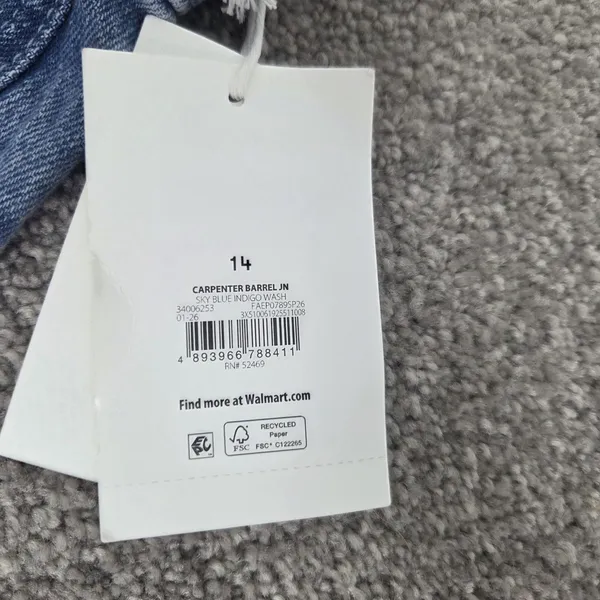 NWT Free Assembly Size 14 Light Wash Barrel Leg High Rise Utility Carpenter Jean - Image 3