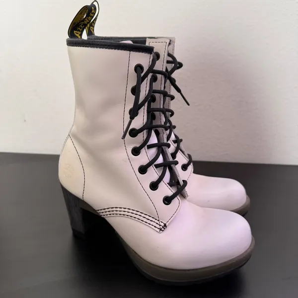 Dr Martens Darcie Heels White Leather Lace‎ Up Boots Size 7 Statement Chunky - Image 10
