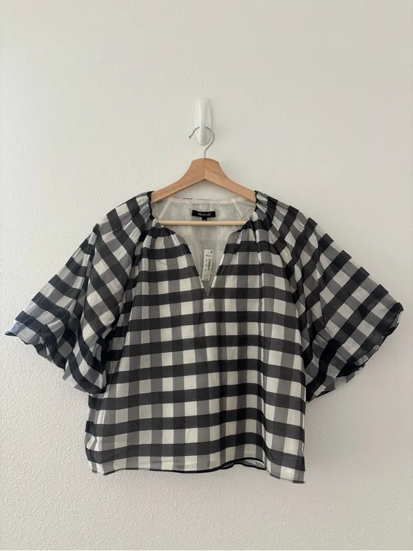 Madewell Bubble-Sleeve Top in gingham new nwt - Image 2