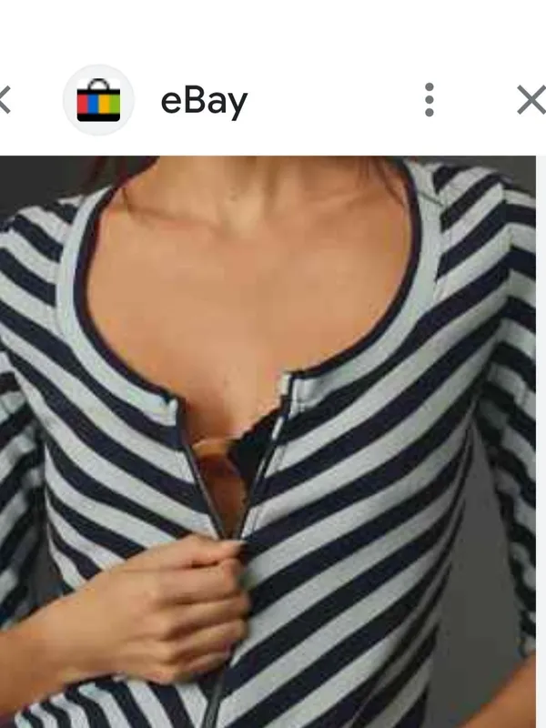 Anthropologie Navy and White Striped Zip-Front Button Down Top Medium - Image 2