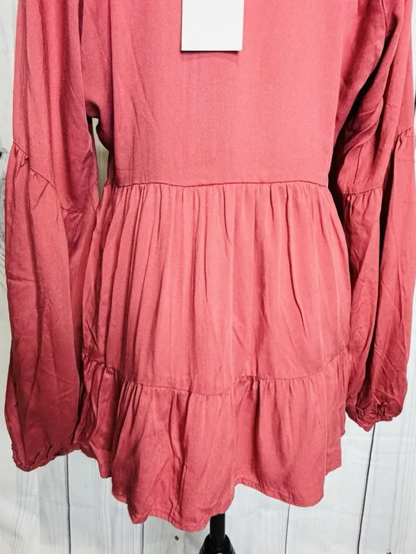 Andree By Unit Peplum Tunic Blouse Top Dark Dusty Pink Sz Large V-Neck NWT - Image 7