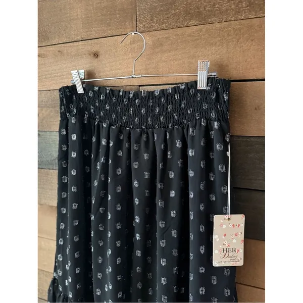 Black Metallic Dot Tiered Midi Skirt Boho Romantic Flowy Skirt - Image 4