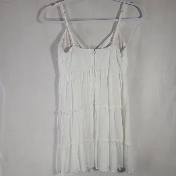 Mi Ami Francescas White Tiered Boho Gauzy Mini Dress Floral Embroidered Size XXS - Image 3
