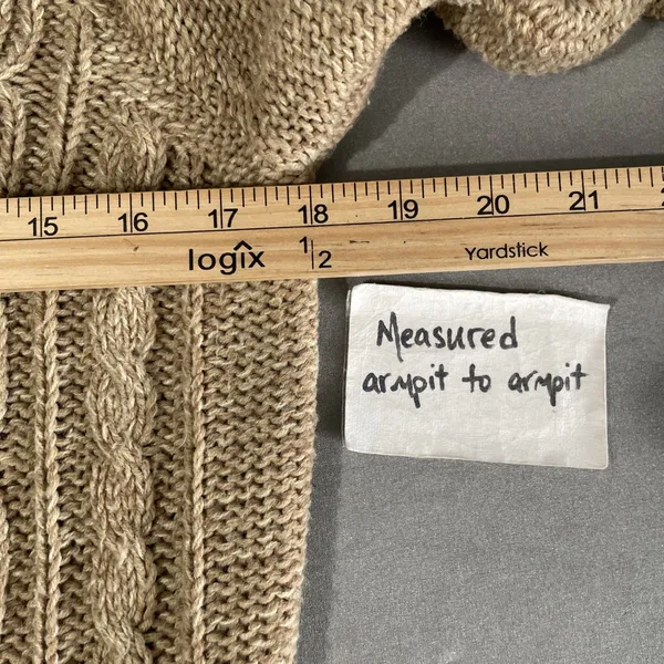 Y2K Cable Knit Cardigan Size Large Tan Button Sweater Pockets Chunky Academia - Image 8