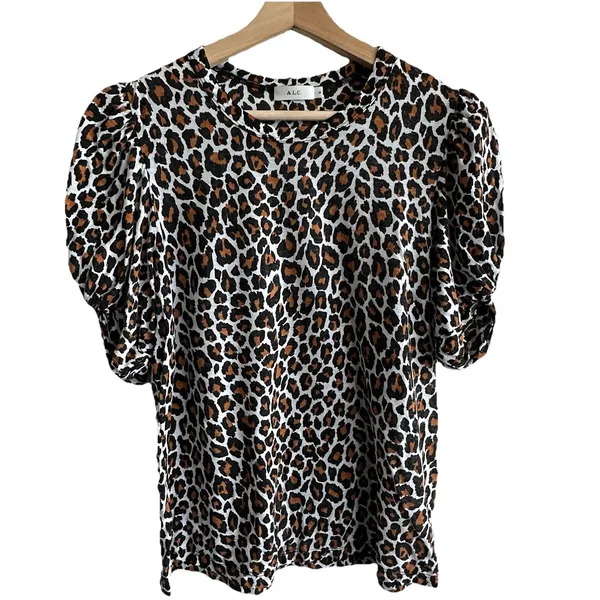 Loft A.L.C. Kati Tee Sz M leopard-print cotton puff sleeves - Image 2