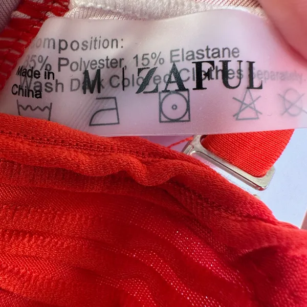 ZAFUL Red Ribbed Textured V-Wired Lace Up Bikini Set High‎ Waisted Medium - Image 5