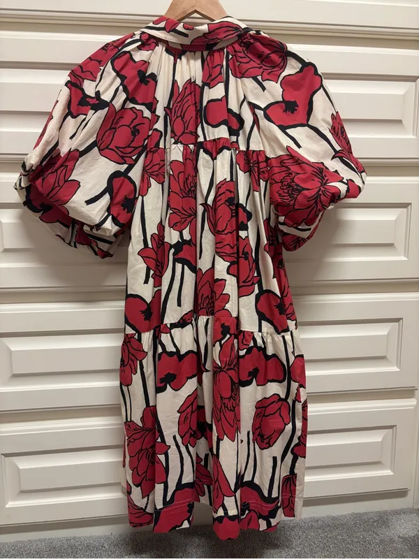 AUREUM Red and Black Floral Tiered Dress - Image 7