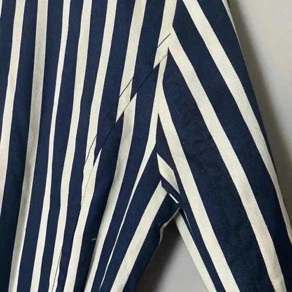 Express Women's S Blue White Striped Pleated Back Trench Coat Size Small Preppy‎ - Image 12