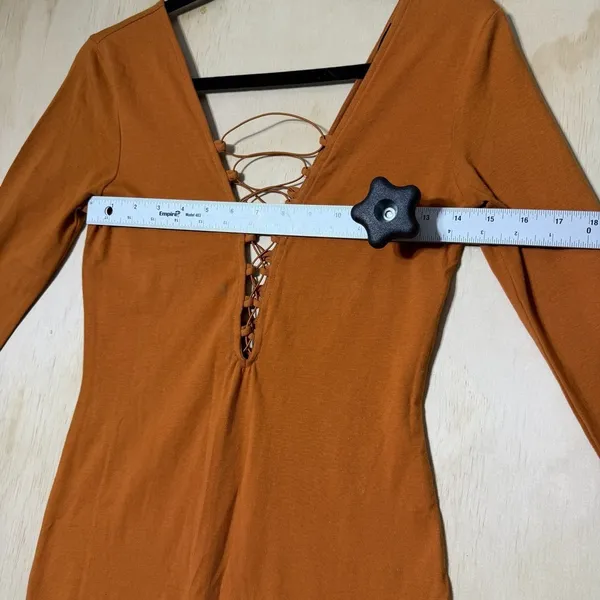 Forever‎ 21 Rust Lace-Up Long Sleeve Midi Bodycon Dress Women’s Small - Image 4