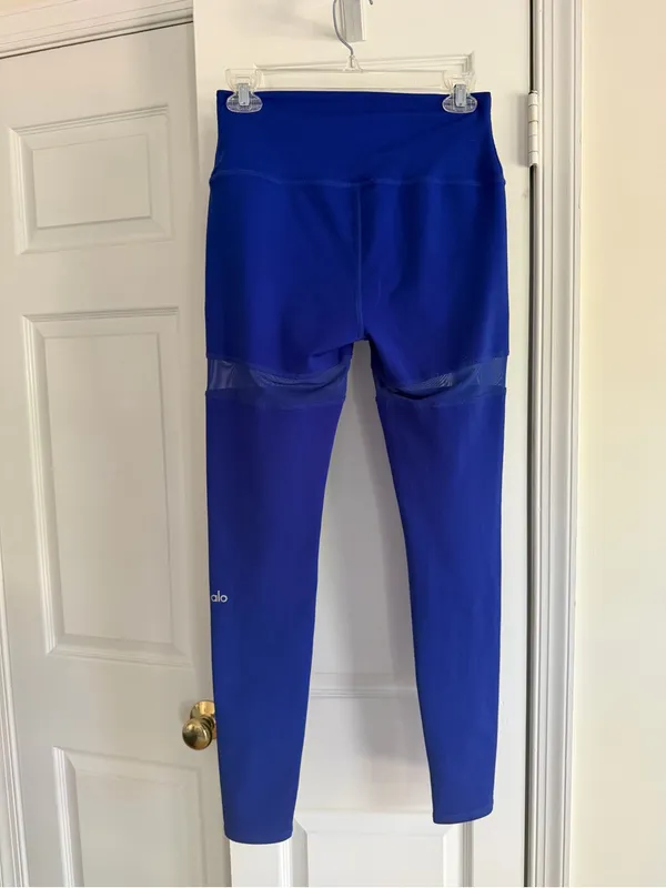 Alo Yoga Vintage Cobalt Blue Mesh Panel High Waist Leggings Size Medium - Image 4