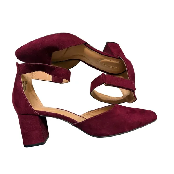 Lane Bryant Burgundy Faux Suede Block Heel Ankle Strap Pumps Womens 10W Wine - Image 3