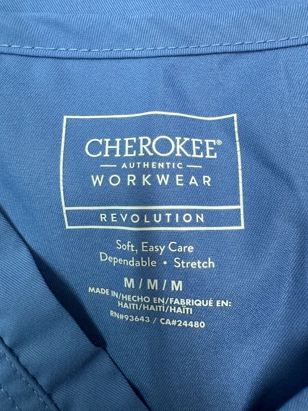Cherokee Revolution Ceil Blue Short Sleeve V-Neck Scrub Top Size Medium - Image 5