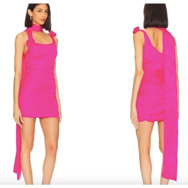 For Love & Lemons Deliza‎ Mini Dress Pink Womens Size M Jacquard Feminine - Image 2