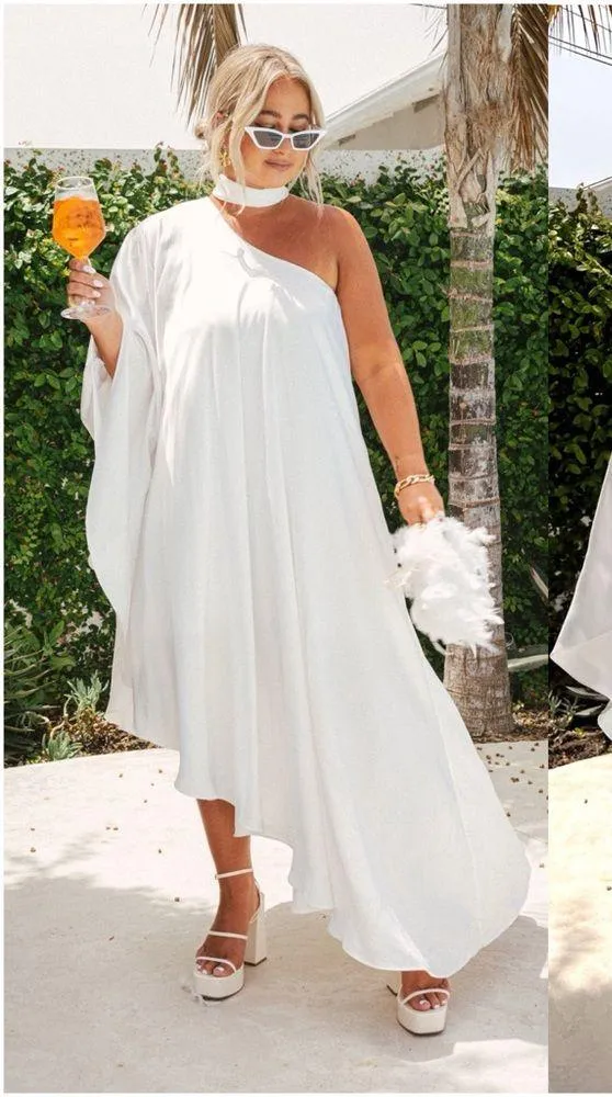 SHOW ME YOUR MUMU Rhea One Shoulder Dress In Ivory Luxe Satin - Image 2