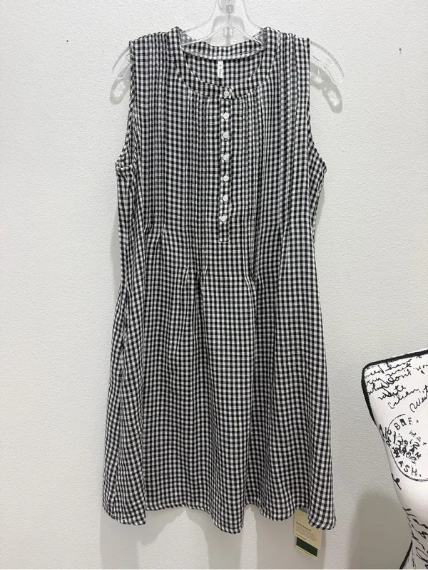 HALARA Black and White Gingham Sleeveless A-Line Dress NWT - Image 3