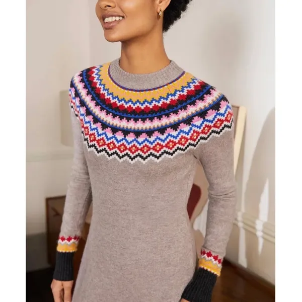 Boden Millie Fair Isle Wool Blend Knit Sweater‎ Dress Beige US 10L Soft Alpaca - Image 4