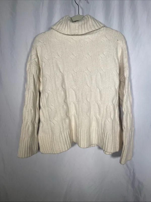 Reformation Womens Siro Wool Cableknit Sweater Turtleneck Ivory White Small - Image 6