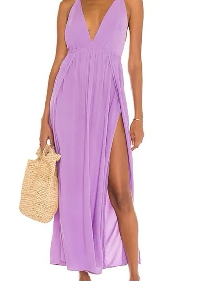 Indah River Triangle Sleeveless Long Maxi Dress Violet Purple Small Beachy Boho - Image 4