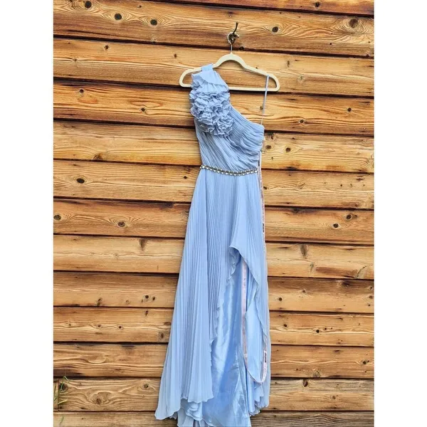 Mac Duggal Blue Size 4 Pleated Ruffle One Shoulder Maxi Gown Dress - Image 6