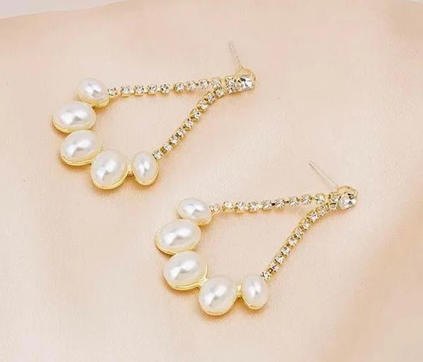 White Pearl Teardrop Dangle Drop Earrings for Women - Image 2