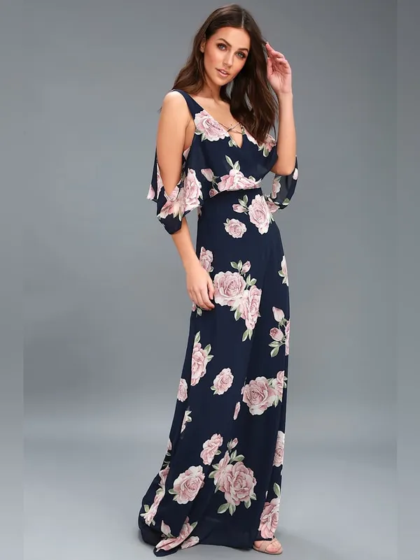 Lulus The Very Thought of You Navy Blue Floral Print Maxi Dress Size XS - Image 2