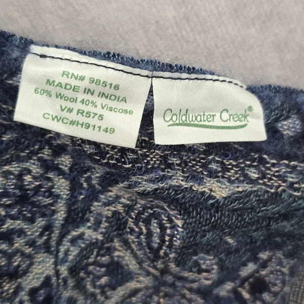 Coldwater Creek Blue‎ Embroidered Pashmina Floral Paisley Wrap Shawl Scarf OS - Image 6
