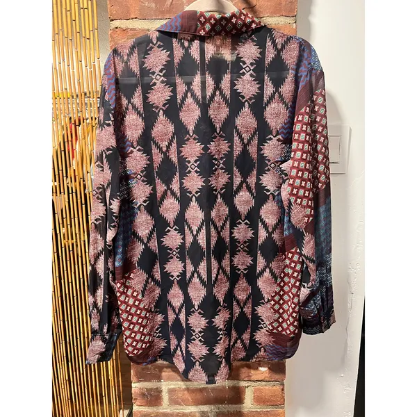 Glamorous 70s Style Boho Western Patchwork Sheer Blouse Size 10 - Image 5