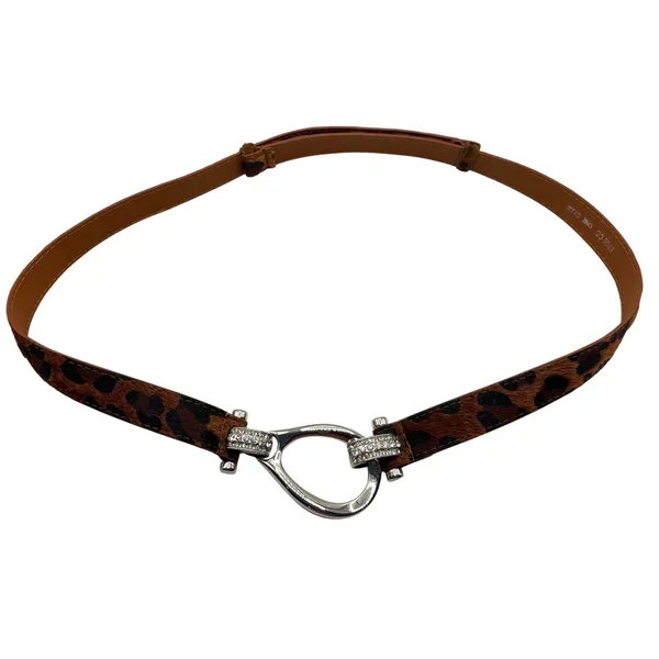 Leopard Calf Hair Belt Rhinestone Stirrup Buckle Horseshoe‎ Animal Print OS - Image 3