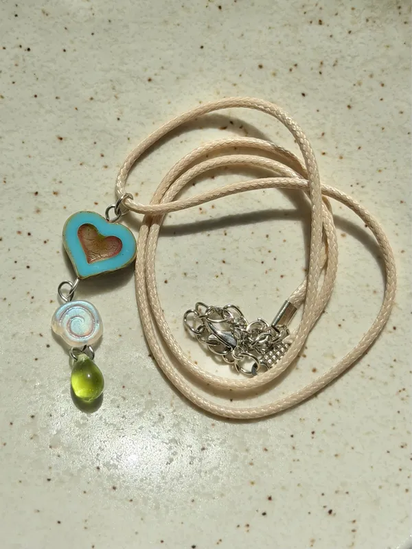 Handmade Czech glass beads fairy whimsy cute necklace🍃🌀🩵 - Image 5