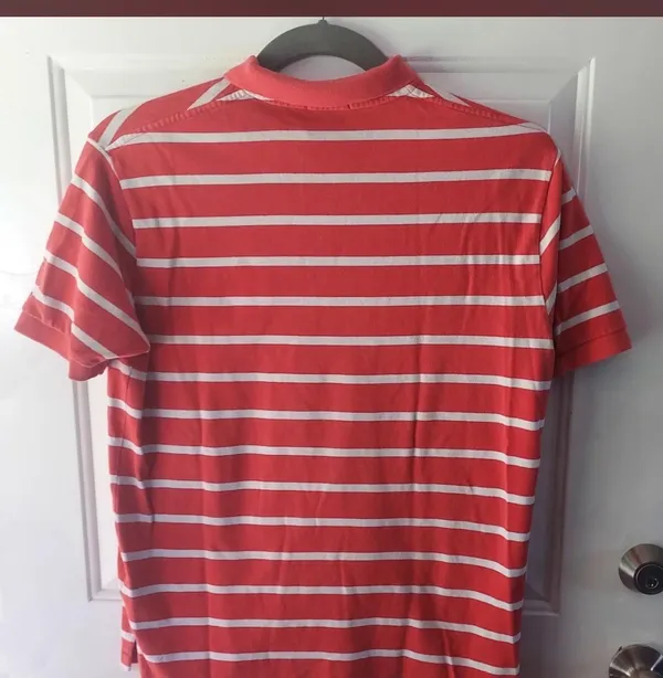 Polo Ralph Lauren Coral/Dark Pink & White Striped Blue Pony Polo Preppy Resort L - Image 3