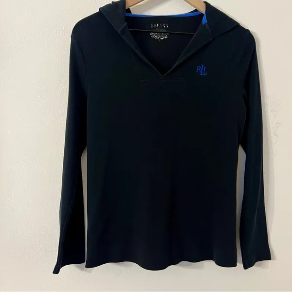 Vintage Lauren Ralph Lauren Women’s Black Hooded Shirt Long size small - Image 5