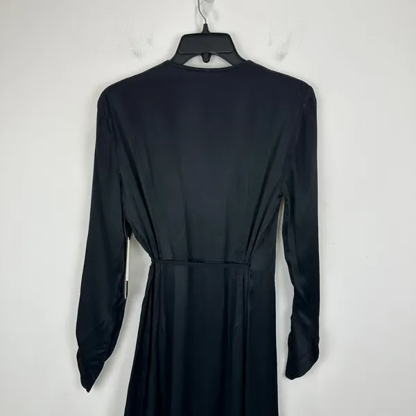 Anthropologie Lace Trimmed Wrap Dress Viscose Satin Long Sleeve Black XS NWT - Image 14