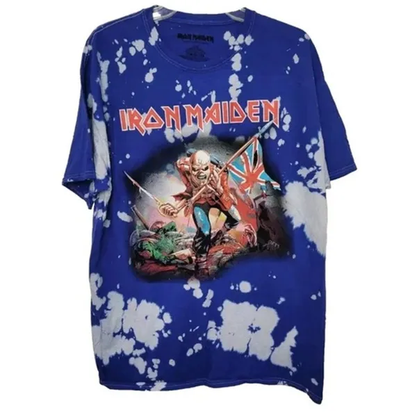Iron Maiden Vintage Style Graphic Artwork Tye Dye Short Sleeve Shirt XL Blue - Image 12