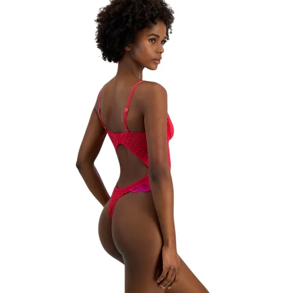 NWT INC International Concepts Floral Mesh Thong Bodysuit Crimson Leaf Red L - Image 2