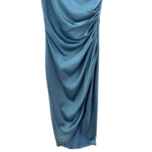 Elliatt One Shoulder Satin Draped Midi‎ Dress Blue Small Cocktail Party Wedding - Image 3