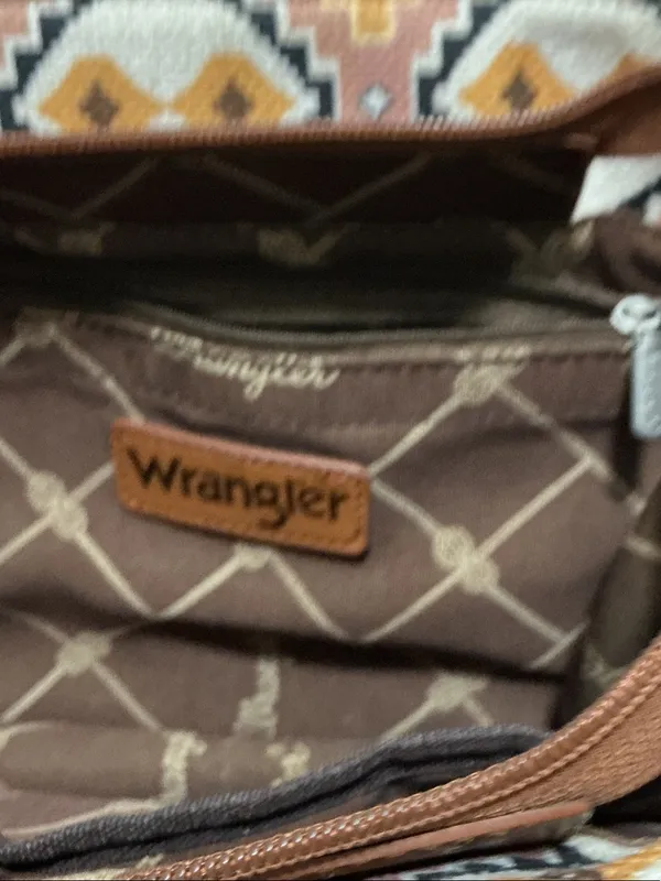 Wrangler Cream and Brown Geometric Embroidered Crossbody Bag - Image 8