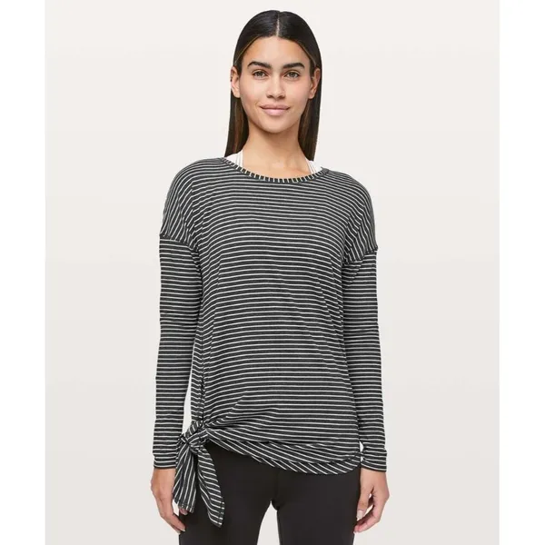 Lululemon To The Point Long Sleeve Modern Stripe Heathered Black‎ White - Image 3