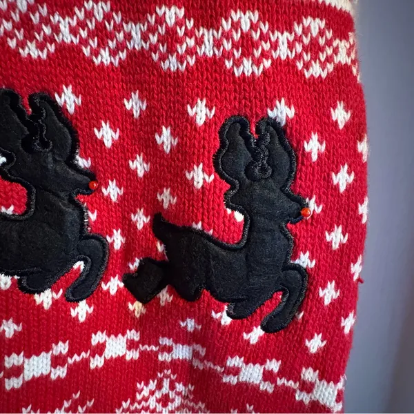 Vintage Reindeer Vest‎ Sz Med Winter Alpine Nordic Sweater Holiday Editions Red - Image 4