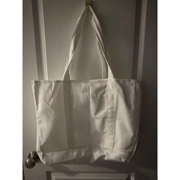 Halara White Canvas Tote Bag Logo Graphic Made for What Moves You Large Gym Bag - Image 4